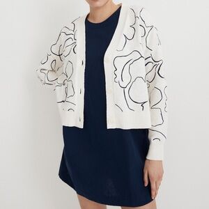Madewell Embroidered V-Neck Cardigan Sweater in Linear Bloom Size S
